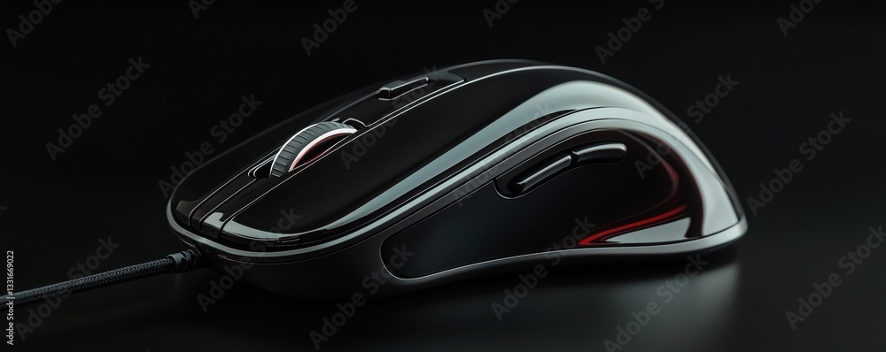 Poster modern computer mouse on dark background.