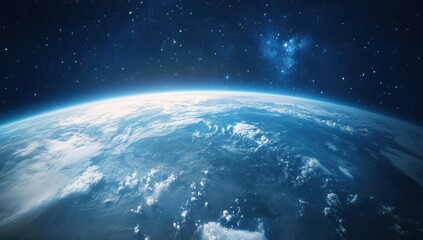 A side angle view shot of planet Earth from a vast starry outer space filled with stars and other planetaries, astronomy with science and technology