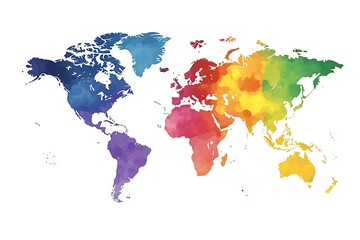 Illustrate a vibrant and colorful world map using a rainbow gradient