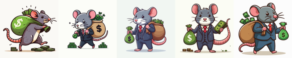 vector rat carrying money bag