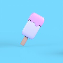 3D pink ice cream icon isolated on blue background