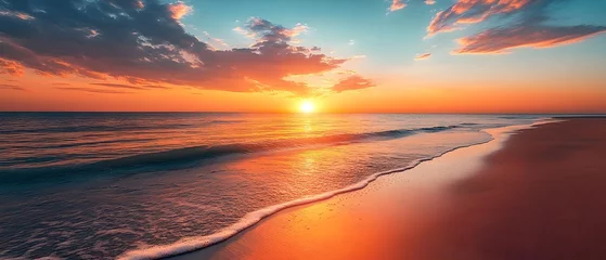 Papier peint photo Tranquil beach at sunset with a serene reflection