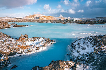 Photo of blue lagoon water on Iceland Grindavik