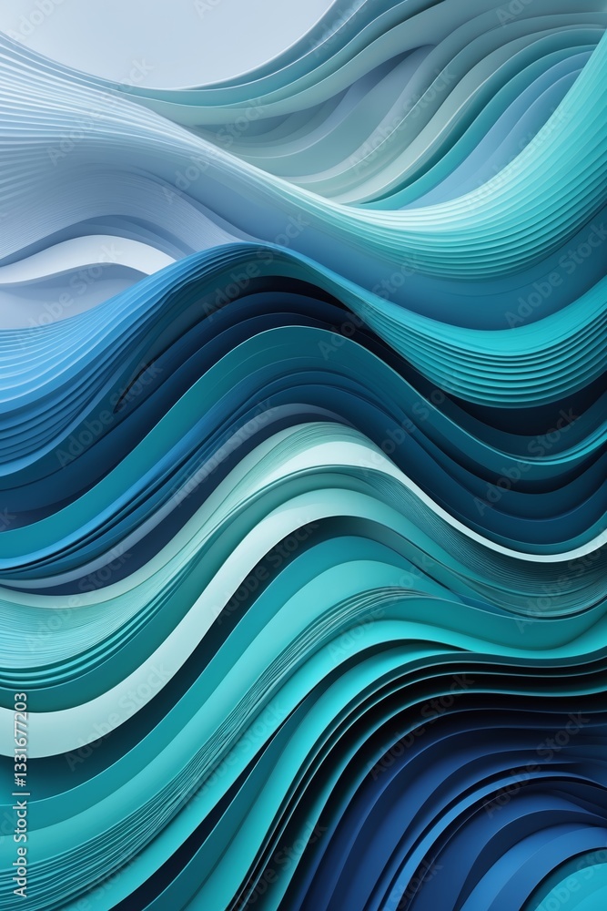 Poster flowing waves of turquoise and teal create an abstract ocean-inspired design with smooth curves and 