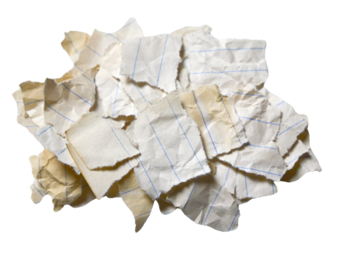 Pieces of notebook paper with old lines and white creases that are torn or cut. Isolated design elements on transparent background. - Powered by Adobe
