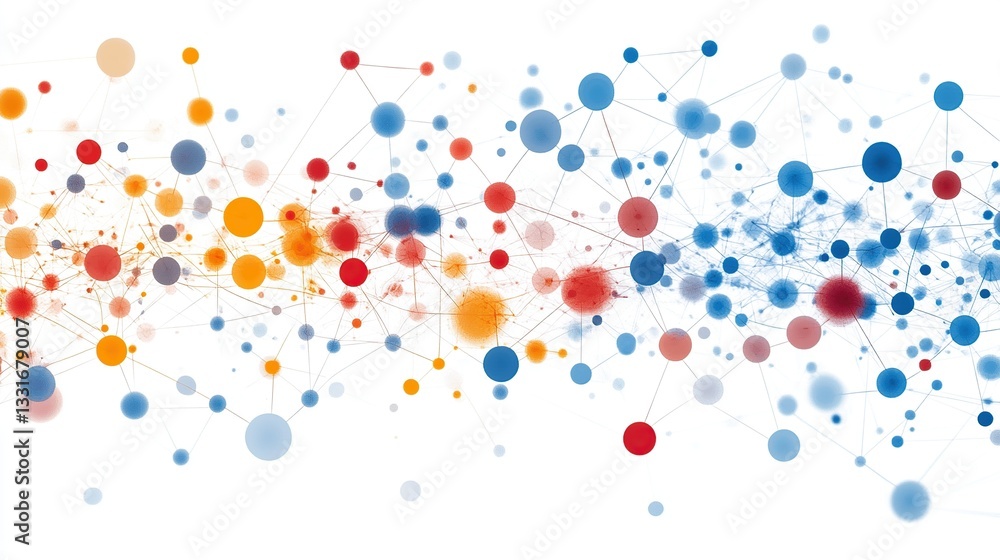 Poster abstract network graphic, depicting interconnected nodes and data flow. visual representation of com