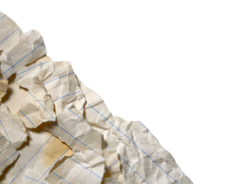 Pieces of notebook paper with old lines and white creases that are torn or cut. Isolated design elements on transparent background.