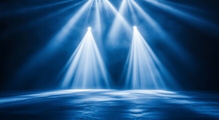 Illuminating Stage with Bright Spotlights and Fog Creating a Dynamic Atmosphere