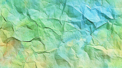 Textured abstract background featuring crumpled paper in vibrant green and blue hues