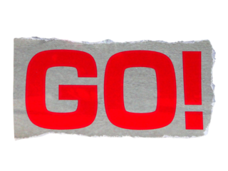 "GO!" wording or text with pieces of torn or cut paper, design elements isolated on transparent background.