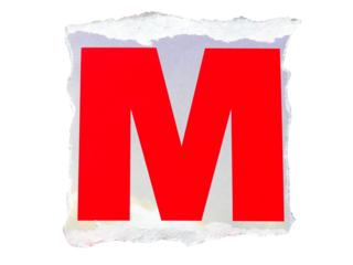 "M" wording or text with pieces of torn or cut paper, design elements isolated on transparent background.