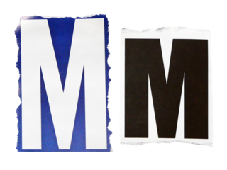 "M" wording or text with pieces of torn or cut paper, design elements isolated on transparent background.