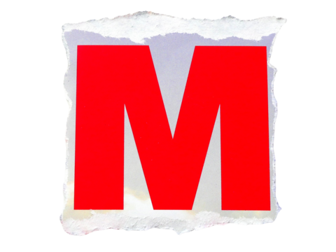 "M" wording or text with pieces of torn or cut paper, design elements isolated on transparent background.