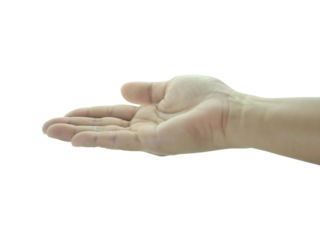 Hand holding something , finger movement  isolated on white background.