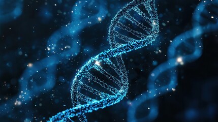Obraz premium A glowing, abstract representation of DNA strands, emphasizing the intricate structure and beauty of genetic material in a digital format.