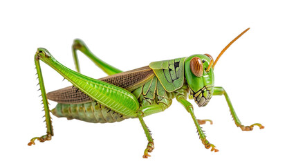 Colorful grasshopper resting on a white surface during daylight hours in a natural setting