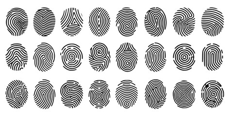 detailed fingerprint design with intricate biometric patterns and unique identity traces. Perfect for security, authentication, forensic science, crime investigation, and privacy protection. Vector il