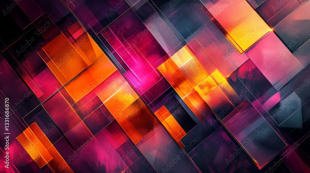 Poster abstract illustration of overlapping rectangular shapes with gradients and colors