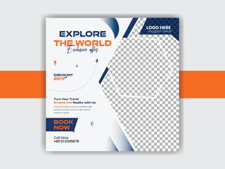 Travel agency post banner and ads Traveling tour template vector