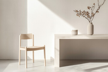 Minimalist Interior with Wooden Chair and Table