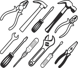 Tools icons set. Instruments signs collection. Vector