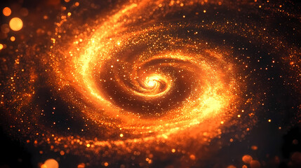 Spiral Galaxy with Orange and Yellow Arms in Deep Space