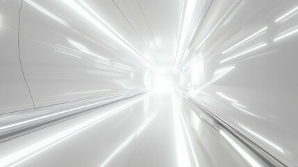 Futuristic tunnel with bright white lights and sleek design, suggesting speed and advanced technology. Perfect for sci-fi themes and modern aesthetics.