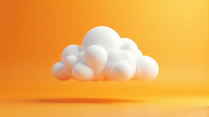 Abstract 3D rendering of a fluffy white cloud against a vibrant orange background. Ideal for websites, presentations, or social media.