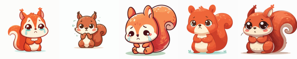 collection of cute sad squirrel vectors