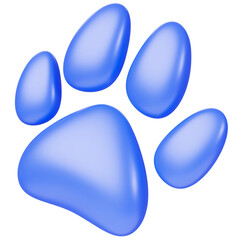 3d vector blue paw print cartoon render icon. Dog or cat foot print, wild animal footprint trace wolf, fox or bear. Puppy imprint, isolated design element for pet store, veterinary clinic or grooming