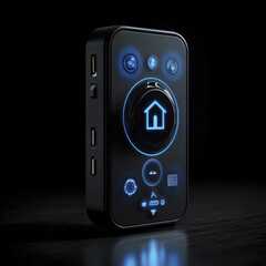 Smart home control device with glowing interface and futuristic design