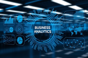 Business Professional Interacting with "Business Analytics" Interface, business analytics, data analysis, business intelligence, analytics dashboard, BI