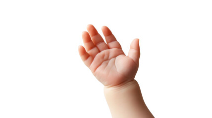 Hand of a baby reaching out in a tender moment with soft skin and small fingers against a plain background