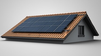 Solar panel on a rooftop against a solid white background.