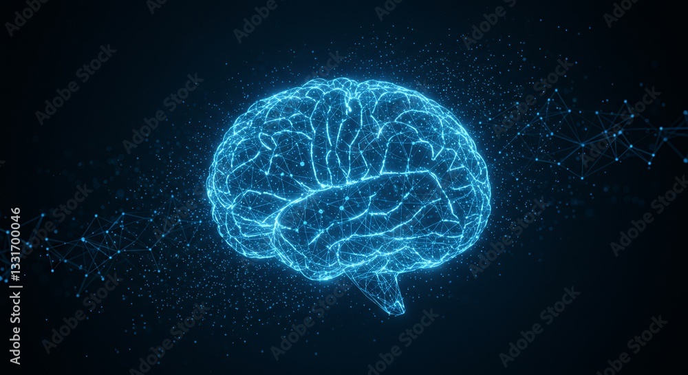 Aufkleber digital human brain glowing with blue lines and connection points