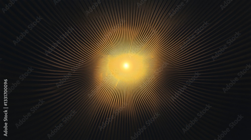 Poster a luminous core radiates outward with curved and parallel lines