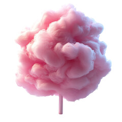 A Fluffy 3D Puff of Pink Cotton Candy Isolated on Transparent Background