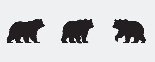 Silhouette illustration of three bears in different walking poses. A bold and minimal wildlife design, ideal for logos, outdoor themes, and nature-inspired graphics