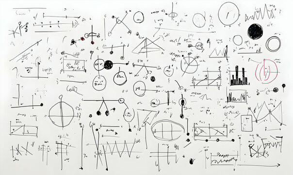 Abstract Handwritten Mathematical Diagrams on Whiteboard Surface