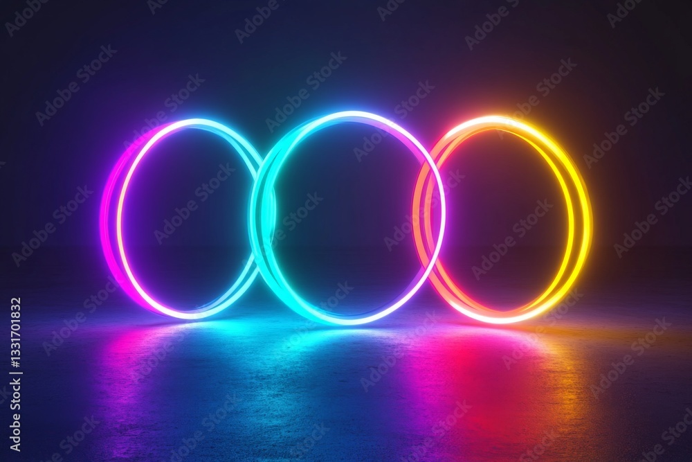 Poster colorful neon circles glowing against a dark background create a vibrant visual display for modern a