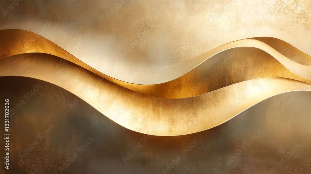 Poster abstract golden waves flowing over textured background with light
