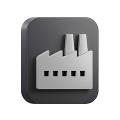 Factory icon. Dark grey background. A light grey factory outlined in relief