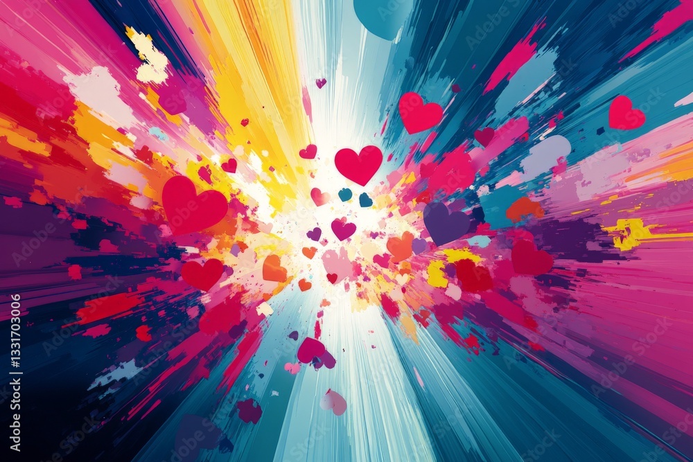 Aufkleber vibrant explosion of colorful hearts radiating joy and love in an abstract display