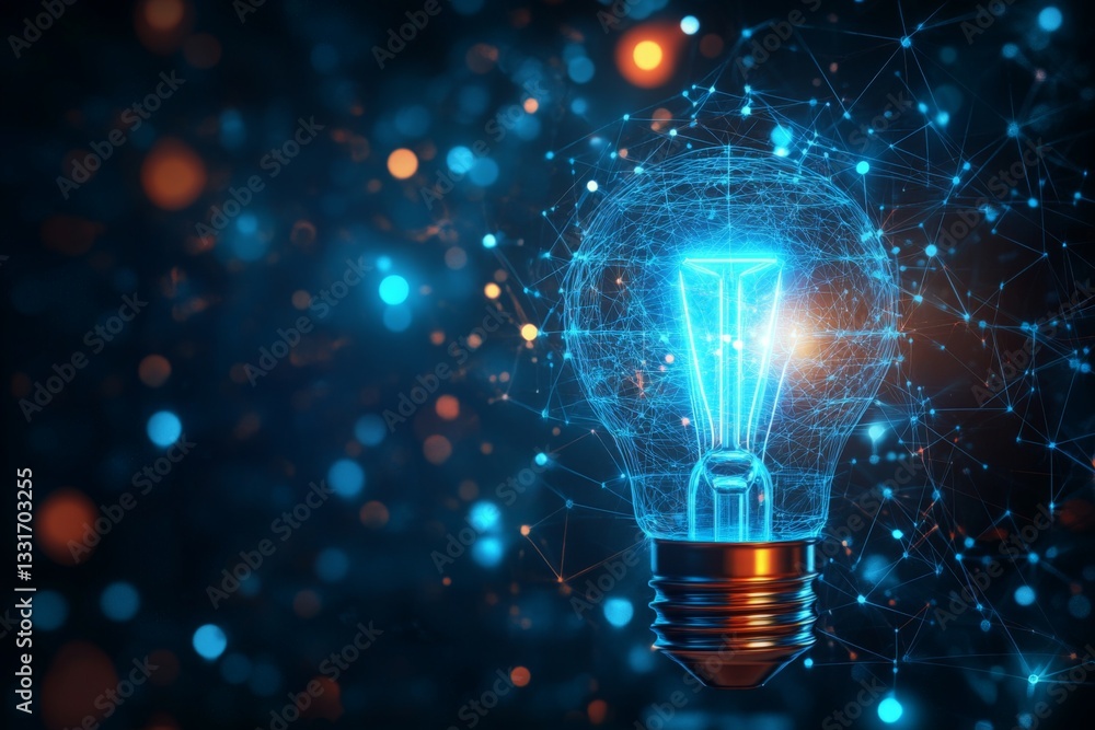 Aufkleber innovative light bulb glowing amidst a vibrant network of blue and orange particles in a modern digi
