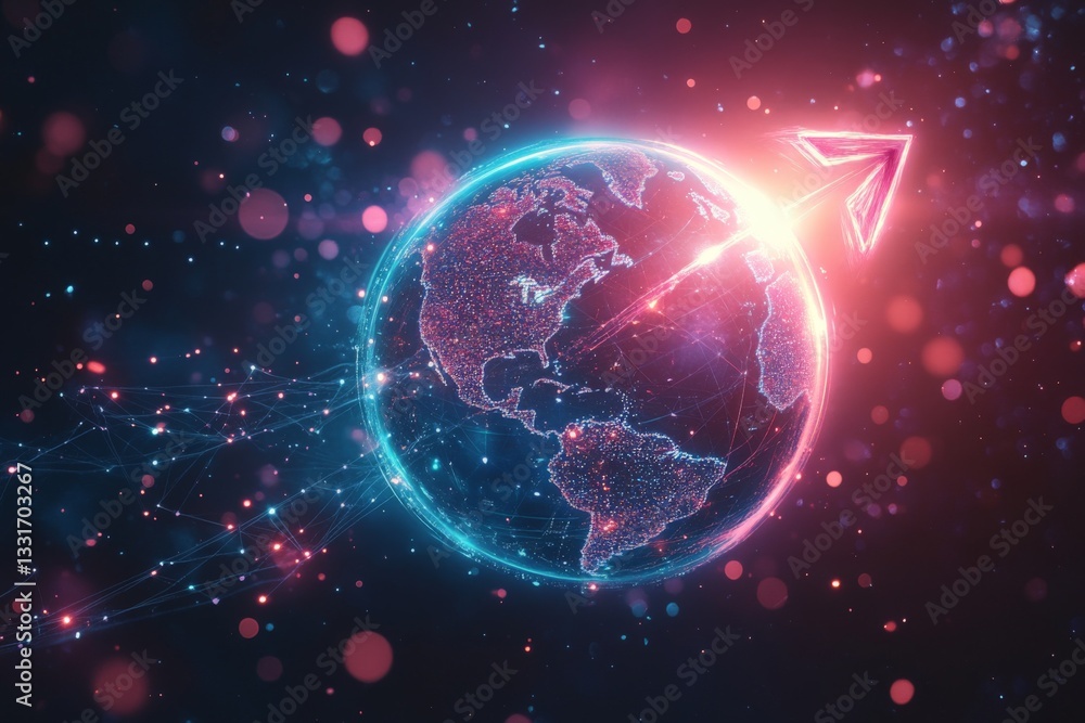 Leinwandbilder visual representation of a glowing globe with arrow pointing forward, symbolizing innovation and glo