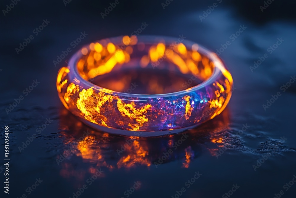 Aufkleber glowing ring showcasing vibrant patterns resembling molten lava in a dark environment