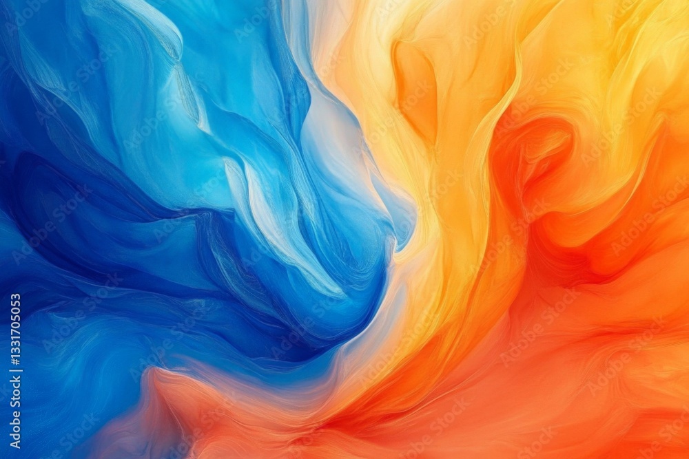 Poster colorful abstract design featuring flowing blue, orange, and yellow patterns blending together in a 