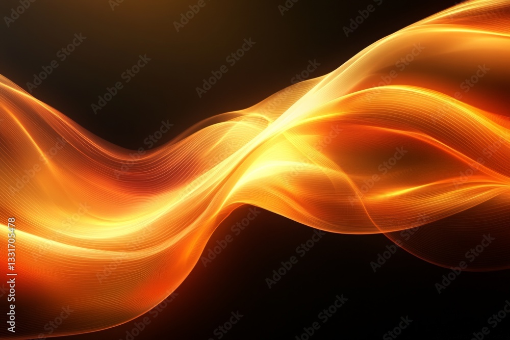 Fototapete Fluid waves of golden light dancing across a dark background in an abstract display of warmth and energy