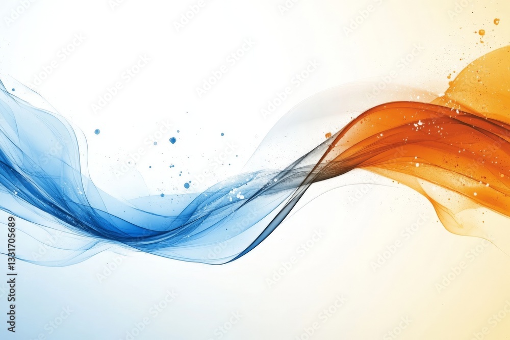 Poster Flowing abstraction of blue and orange waves creating a vibrant background for design