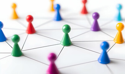 Colorful Game Pieces Connected on a White Background with Lines